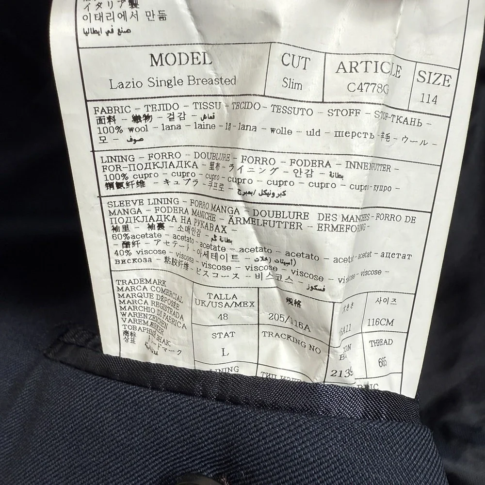 SUITSUPPLY Blazer Jacket Mens‎ 48L Blue Vitale Barberis Canonico Wool